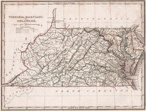 VIRGINIA, MARYLAND & DELAWARE 1835 MAP
